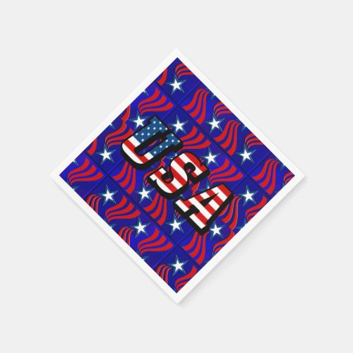 Abstract Flag Pattern with USA Text Paper Napkins