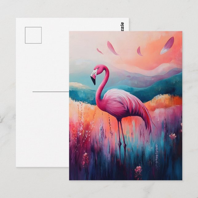 Abstract Flamingo Oil Painting Postcard (Front/Back)