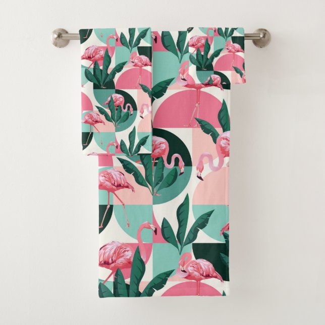 Abstract Flamingos Bath Towel Set (Insitu)