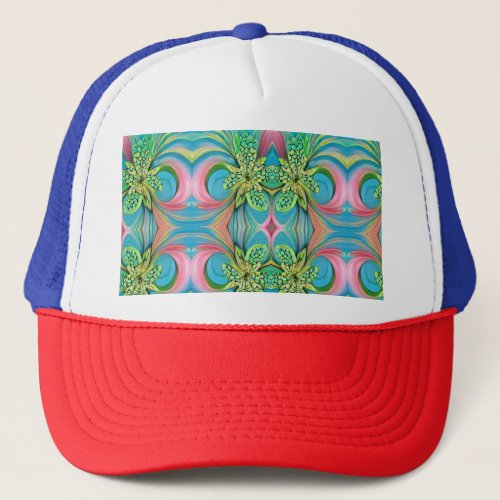 Abstract floating flower in an ocean of colors  trucker hat