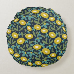 Abstract Flora Sea Blue Round Pillow