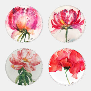 Abstract Floral Acrylic Coaster Set