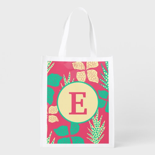 Abstract Floral Alphabet E Monogram Grocery Bag