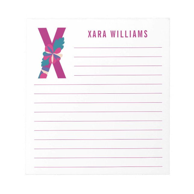 Abstract Floral Alphabet Lined Notepad (Front)
