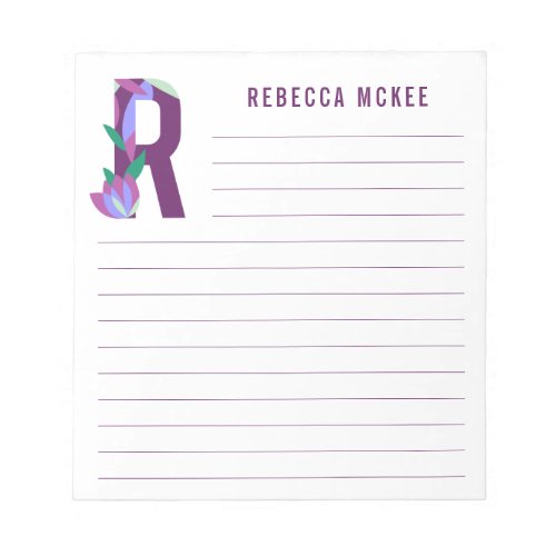 Abstract Floral Alphabet Lined Notepad