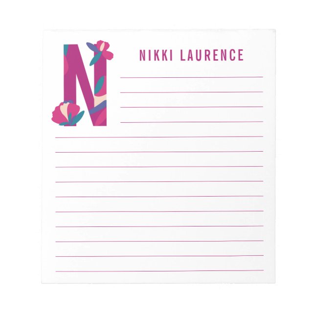 Abstract Floral Alphabet Lined Notepad (Front)