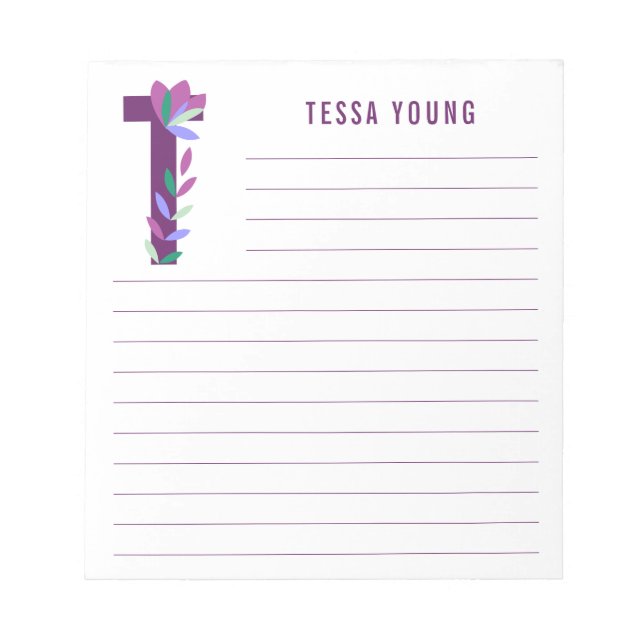 Abstract Floral Alphabet Lined Notepad (Front)