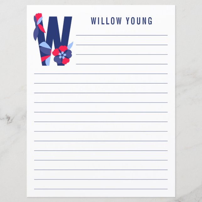 Abstract Floral Alphabet Lined Paper (Front)