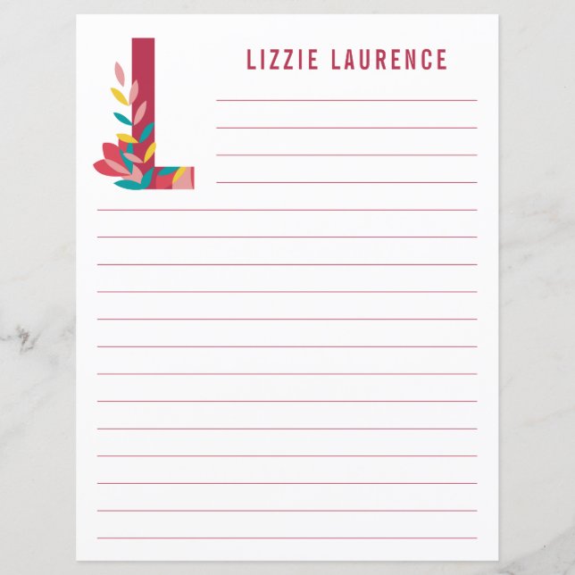 Abstract Floral Alphabet Lined Paper (Front)