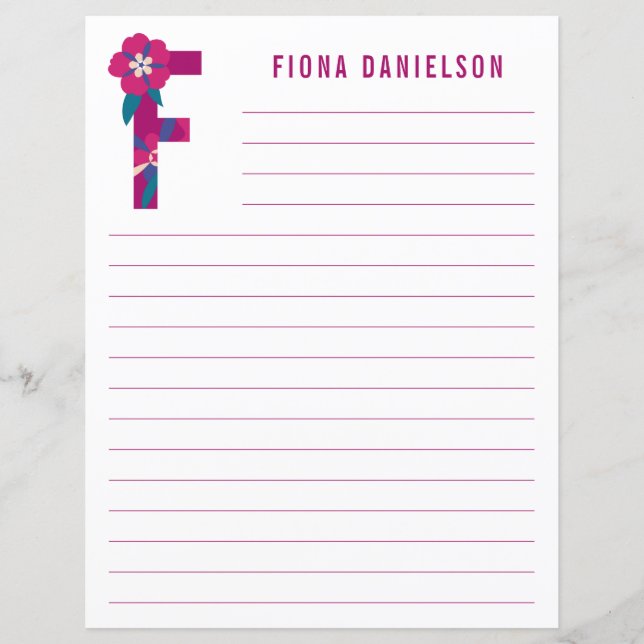 Abstract Floral Alphabet Lined Paper (Front)