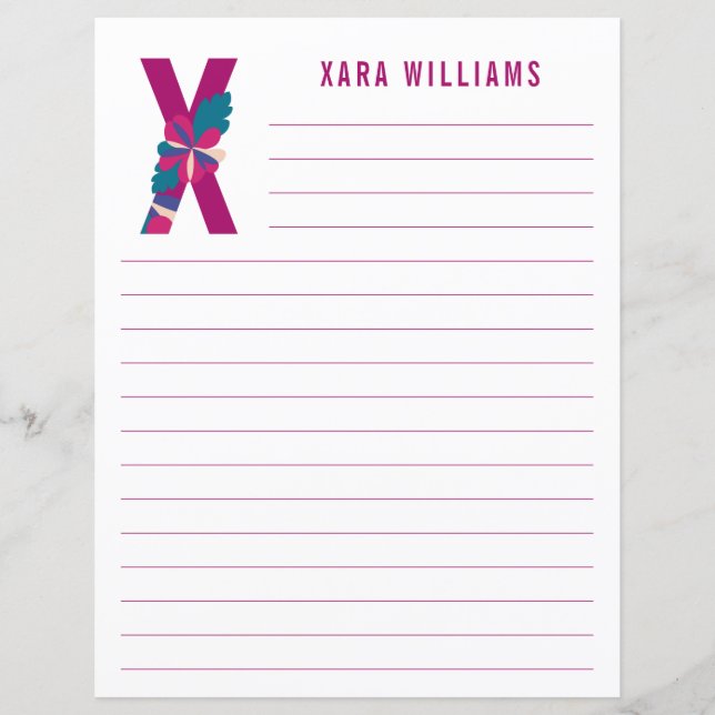 Abstract Floral Alphabet Lined Paper (Front)