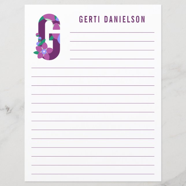 Abstract Floral Alphabet Lined Paper (Front)