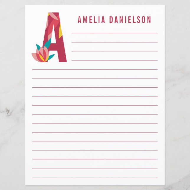 Abstract Floral Alphabet Lined Paper (Front)