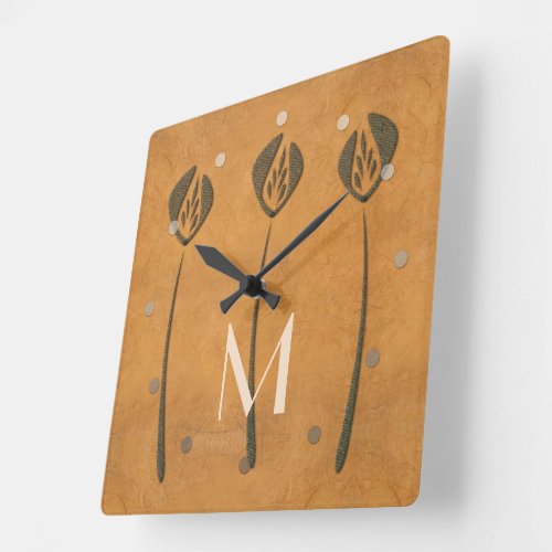 Abstract Floral Art Deco Tulips Rustic Look Square Wall Clock