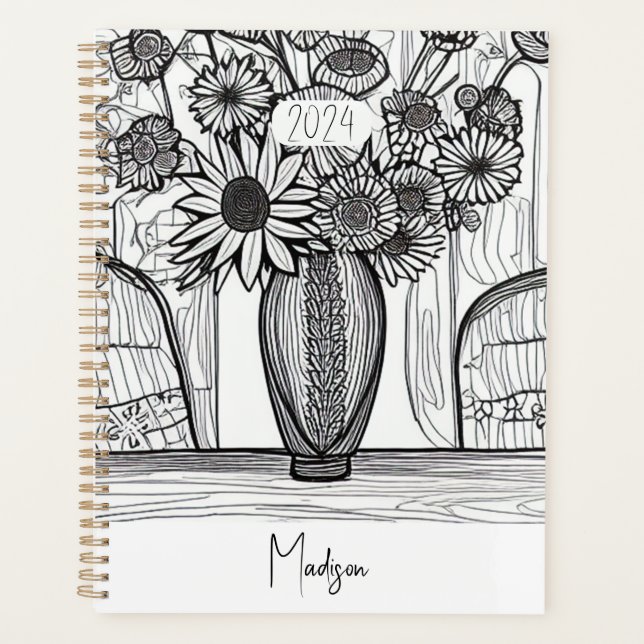 Abstract Floral Art Editable 2024 New Year  Planner (Front)