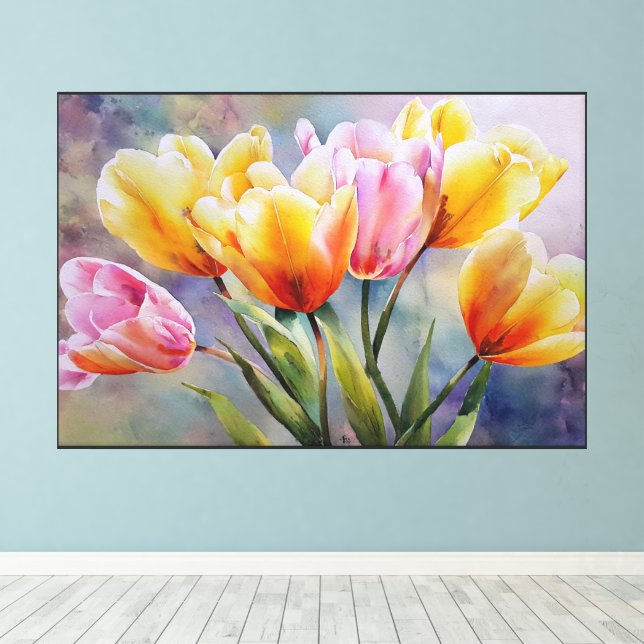 Abstract Floral Art in a garden  Canvas Print (Insitu(Wood Floor))