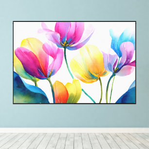 Abstract Floral Art in Rainbow Tulips Canvas Print