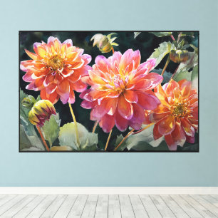 Abstract Floral Art on Midnight Canvas Print