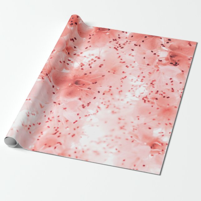 Abstract floral backdrop of pink flowers over past wrapping paper (Unrolled)
