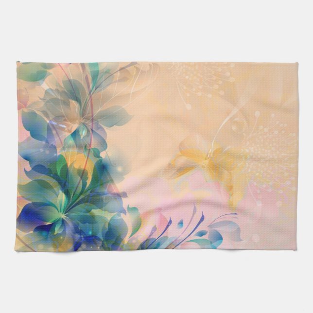 Abstract Floral Background Blue And Beige Kitchen Towel (Horizontal)