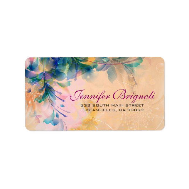 Abstract Floral Background Blue And Beige Label (Front)