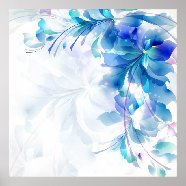 Abstract Floral Background Blue And White Poster (Front)