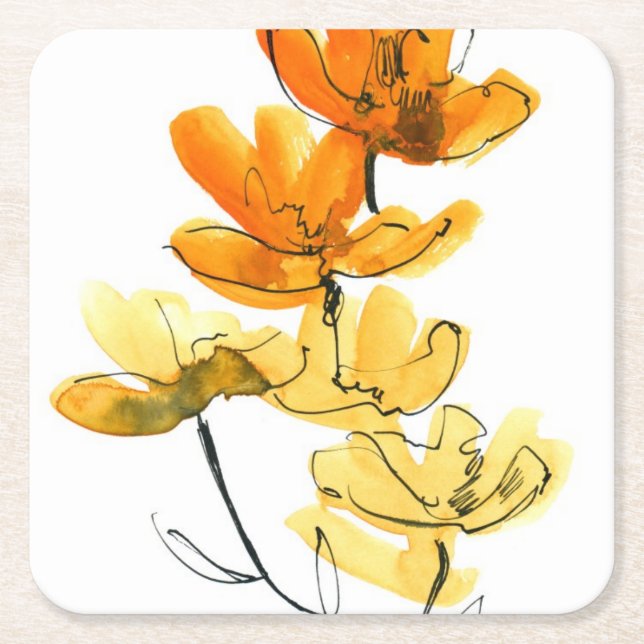 Abstract floral background square paper coaster (Front)