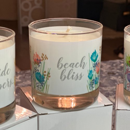 Abstract floral beach bliss coastal botanical  scented candle