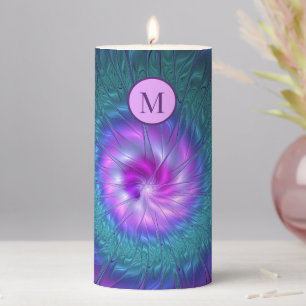 Abstract Floral Beauty Colorful Flower Monogram Pillar Candle