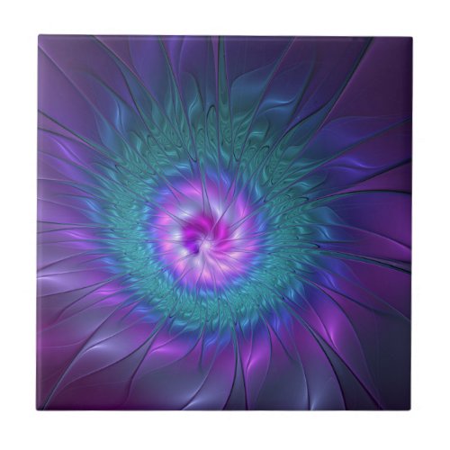 Abstract Floral Beauty Colorful Fractal Art Flower Ceramic Tile