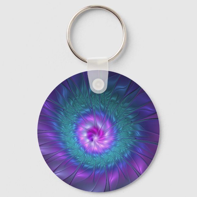 Abstract Floral Beauty Colorful Fractal Art Flower Keychain (Front)