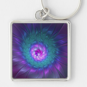 Abstract Floral Beauty Colorful Fractal Art Flower Keychain