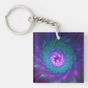 Abstract Floral Beauty Colorful Fractal Art Flower Keychain
