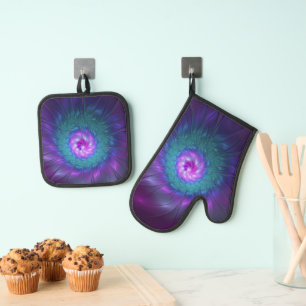 Abstract Floral Beauty Colorful Fractal Art Flower Oven Mitt & Pot Holder Set