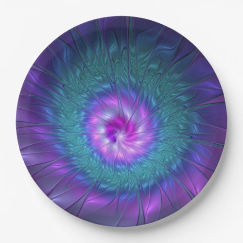 Abstract Floral Beauty Colorful Fractal Art Flower Paper Plates