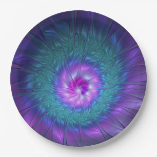 Abstract Floral Beauty Colorful Fractal Art Flower Paper Plates