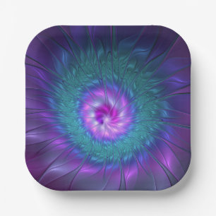 Abstract Floral Beauty Colorful Fractal Art Flower Paper Plates