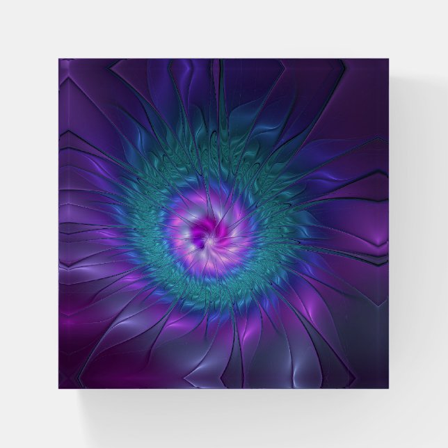 Abstract Floral Beauty Colorful Fractal Art Flower Paperweight (Front)