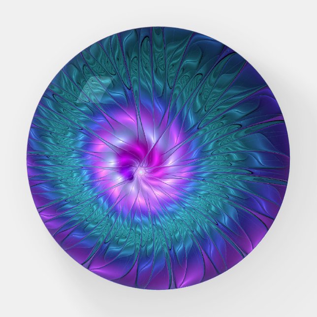 Abstract Floral Beauty Colorful Fractal Art Flower Paperweight (Front)
