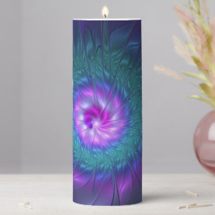 Abstract Floral Beauty Colorful Fractal Art Flower Pillar Candle