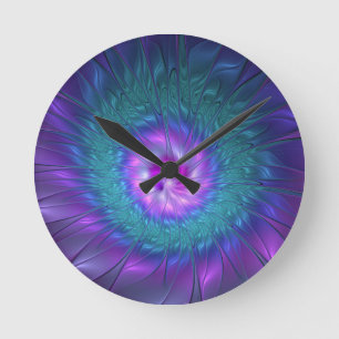 Abstract Floral Beauty Colorful Fractal Art Flower Round Clock