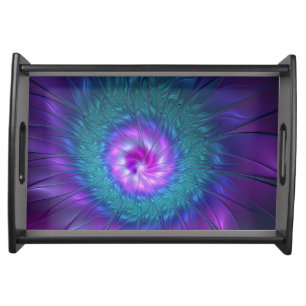 Abstract Floral Beauty Colorful Fractal Art Flower Serving Tray