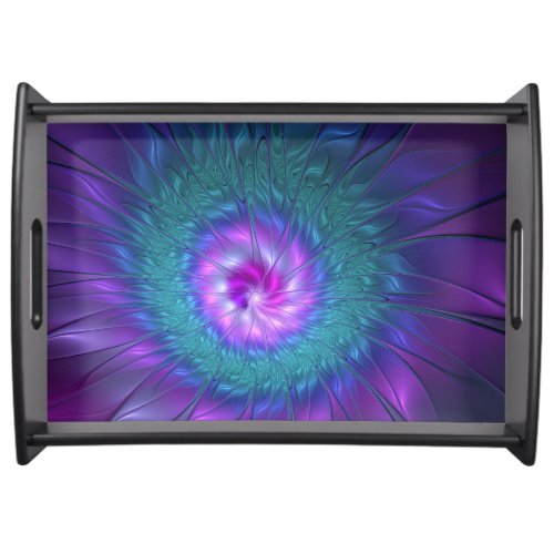 Abstract Floral Beauty Colorful Fractal Art Flower Serving Tray