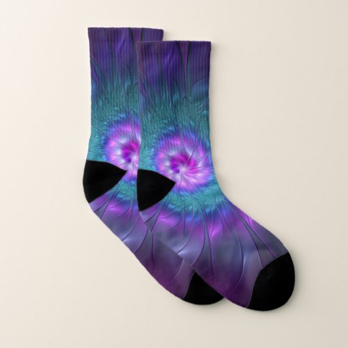Abstract Floral Beauty Colorful Fractal Art Flower Socks