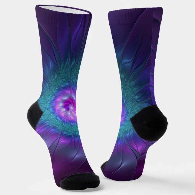 Abstract Floral Beauty Colorful Fractal Art Flower Socks (Angled)