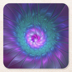 Abstract Floral Beauty Colorful Fractal Art Flower Square Paper Coaster