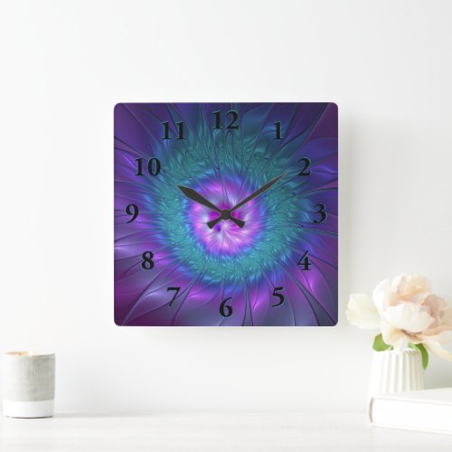 Abstract Floral Beauty Colorful Fractal Art Flower Square Wall Clock