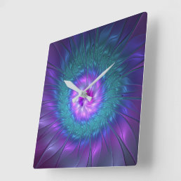 Abstract Floral Beauty Colorful Fractal Art Flower Square Wall Clock