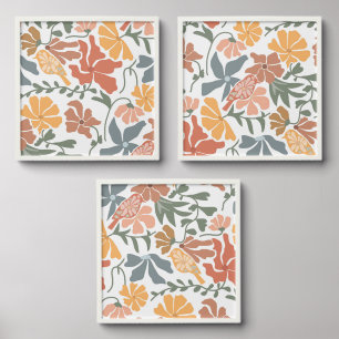 Abstract Floral & Birds Mid Century Modern Art Peel And Stick Photo Tile