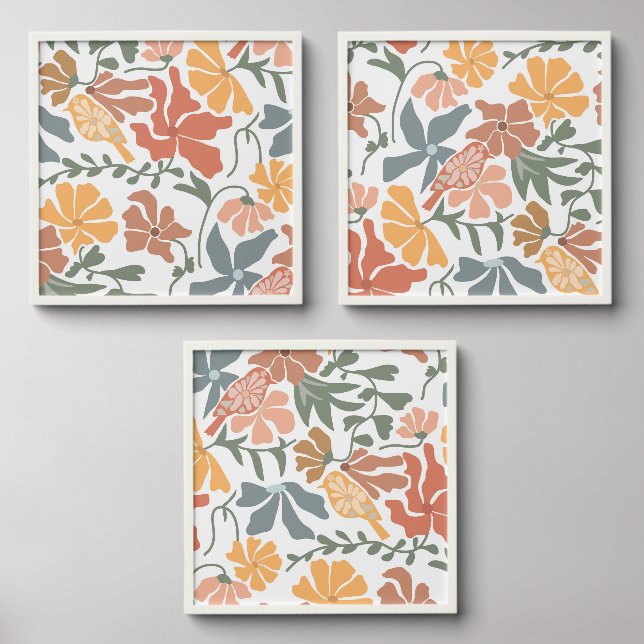 Abstract Floral & Birds Mid Century Modern Art Peel And Stick Photo Tile (Front Set)